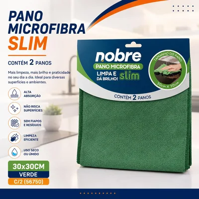 Pano de Microfibra 30X30CM Slim Verde (56750) C/2