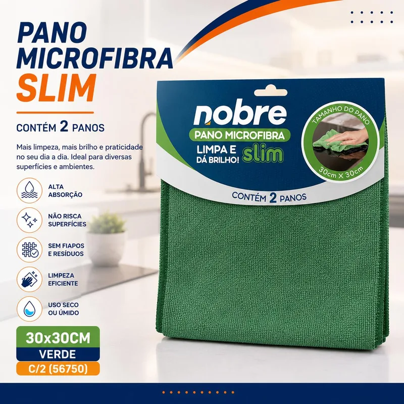 Pano de Microfibra 30X30CM Slim Verde (56750) C/2