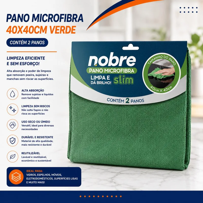 Pano de Microfibra 40X40CM Verde C/2 (56754)