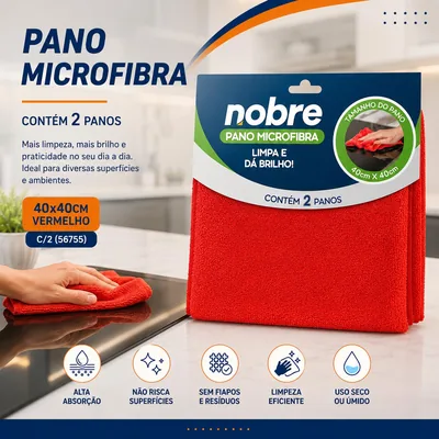 Pano de Microfibra 40X40CM Vermelho C/2 (56755)