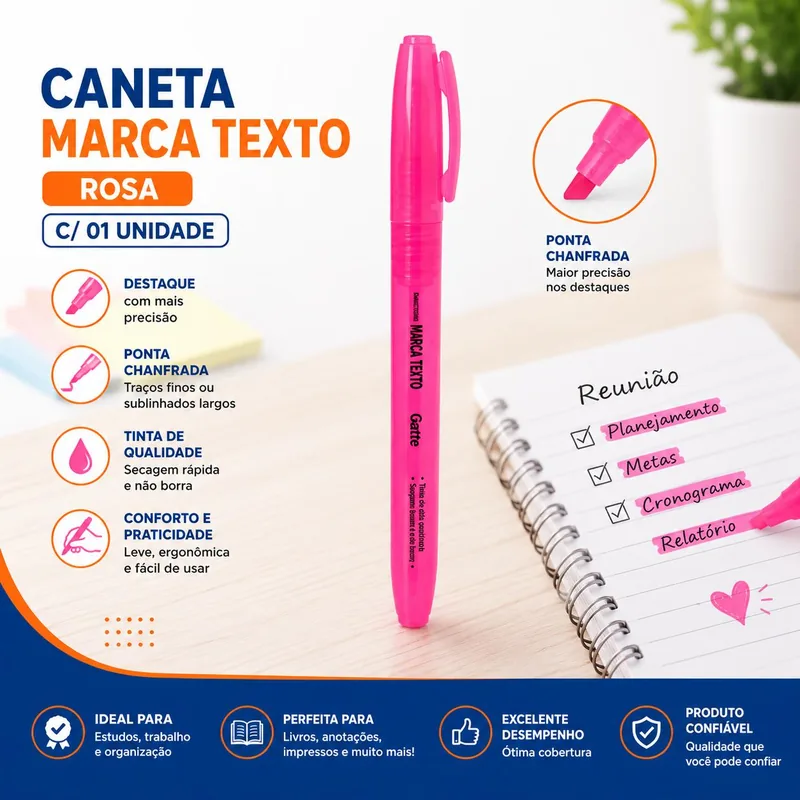 Caneta Marca Texto Rosa c/ 01 (33178/146503)