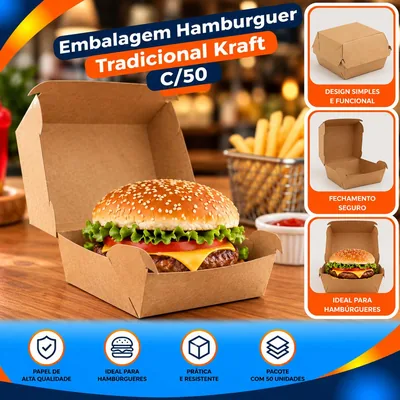 Embalagem Hamburguer Tradicional Kraft C/50