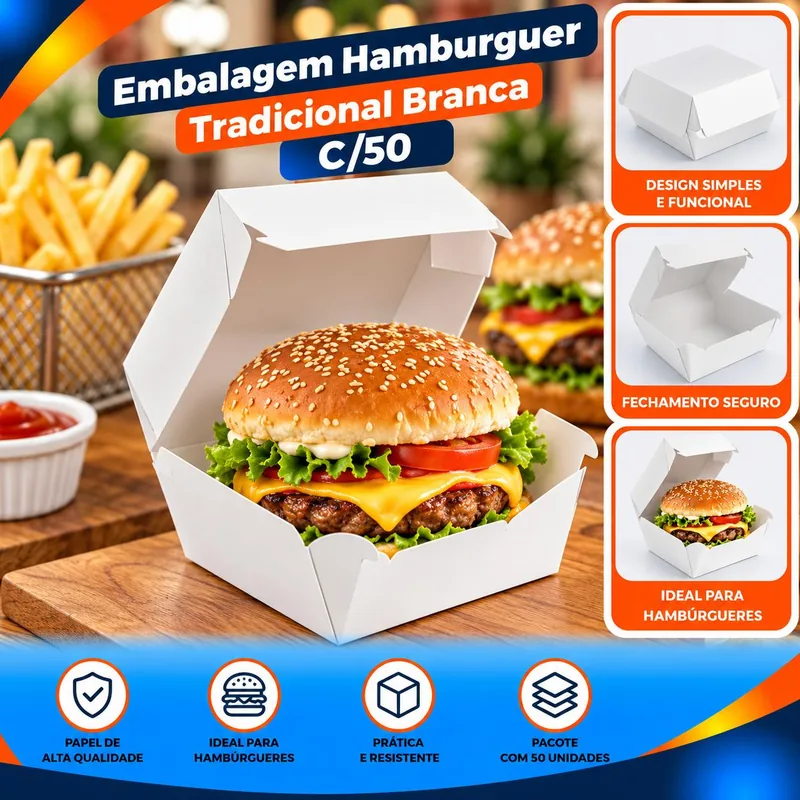 Embalagem Hamburguer Tradicional Branco C/50