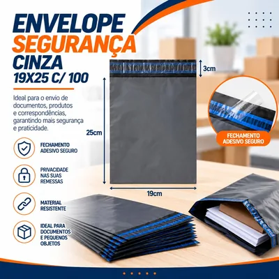 Envelope Seguranca Cinza 19X25 c/ 100