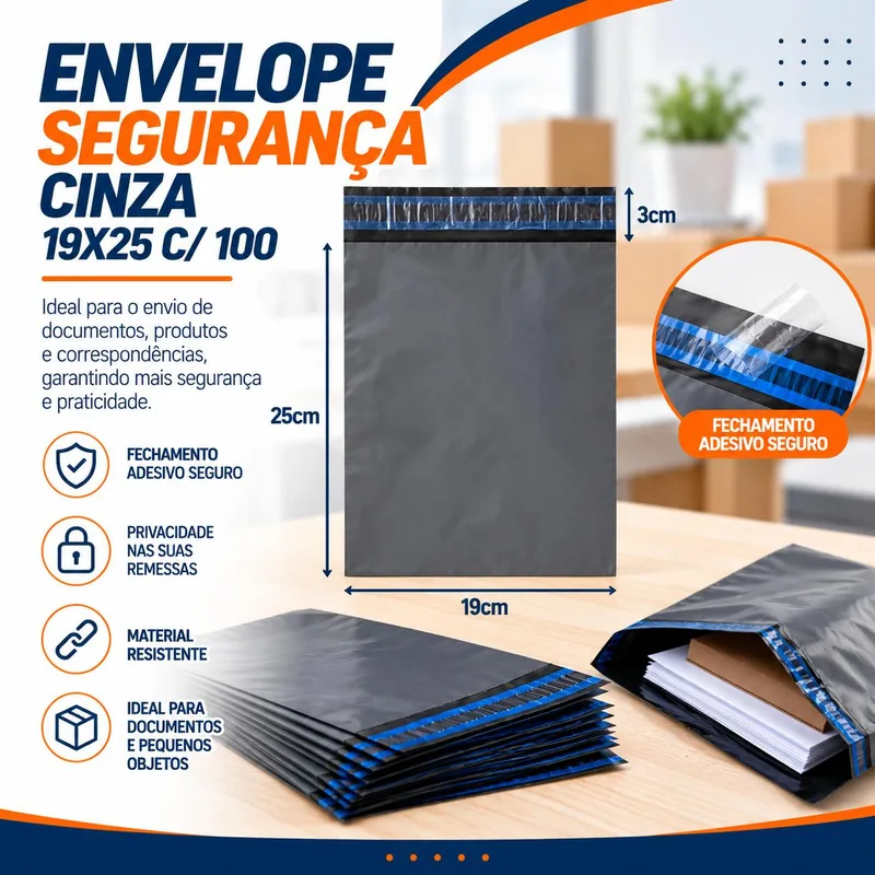 Envelope Seguranca Cinza 19X25 c/ 100