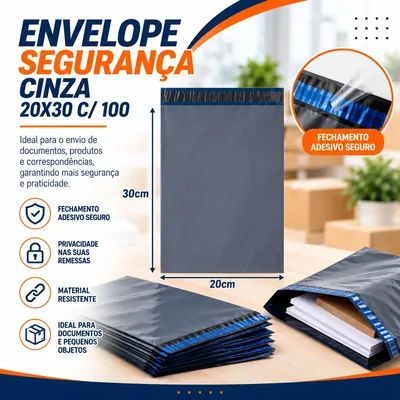Envelope Seguranca Cinza 20X30 c/ 100