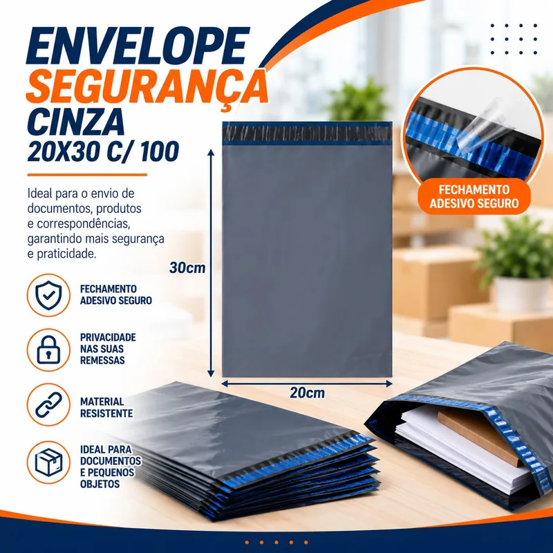 Envelope Seguranca Cinza 20X30 c/ 100