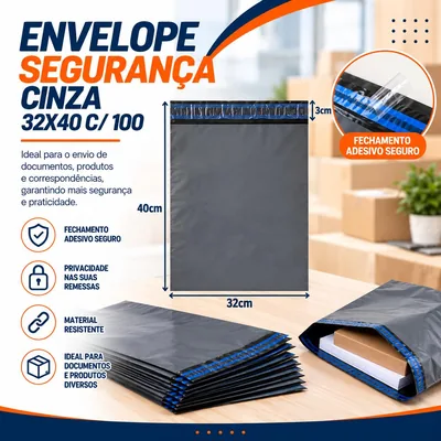 Envelope Seguranca Cinza 32X40 c/ 100