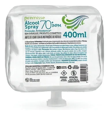 Refil Spray Alcool 70% Anti- Septico Clean 400ML (120004400)