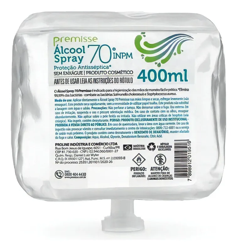 Refil Spray Alcool 70% Anti- Septico Clean 400ML (120004400)
