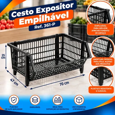 Cesto Expositor Empilhavel Preto Ref. 361-P Bolivar