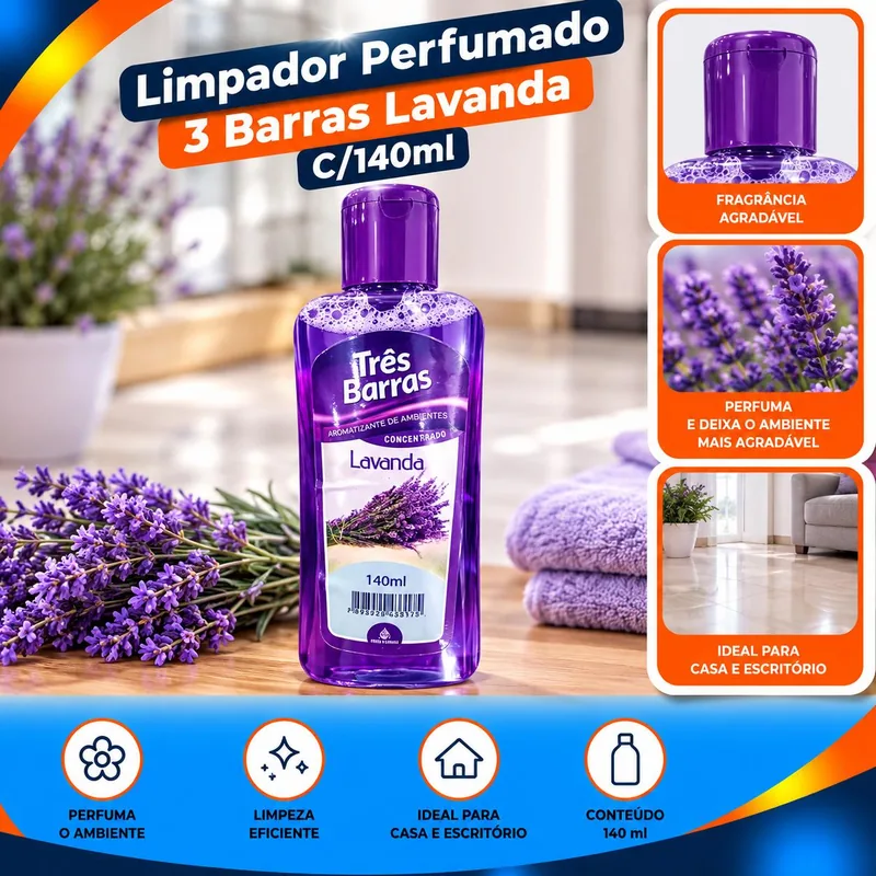 Limpador Perf. 3 Barras Lavanda C/140ML