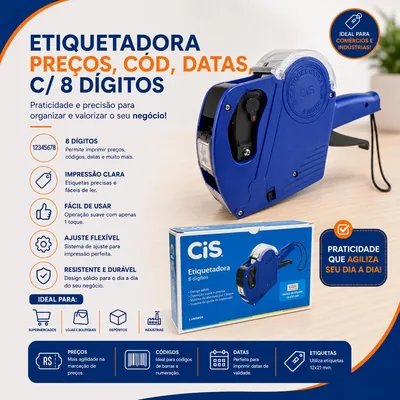 Etiquetadora Preços, Cod, Datas, c/ 8 Digitos