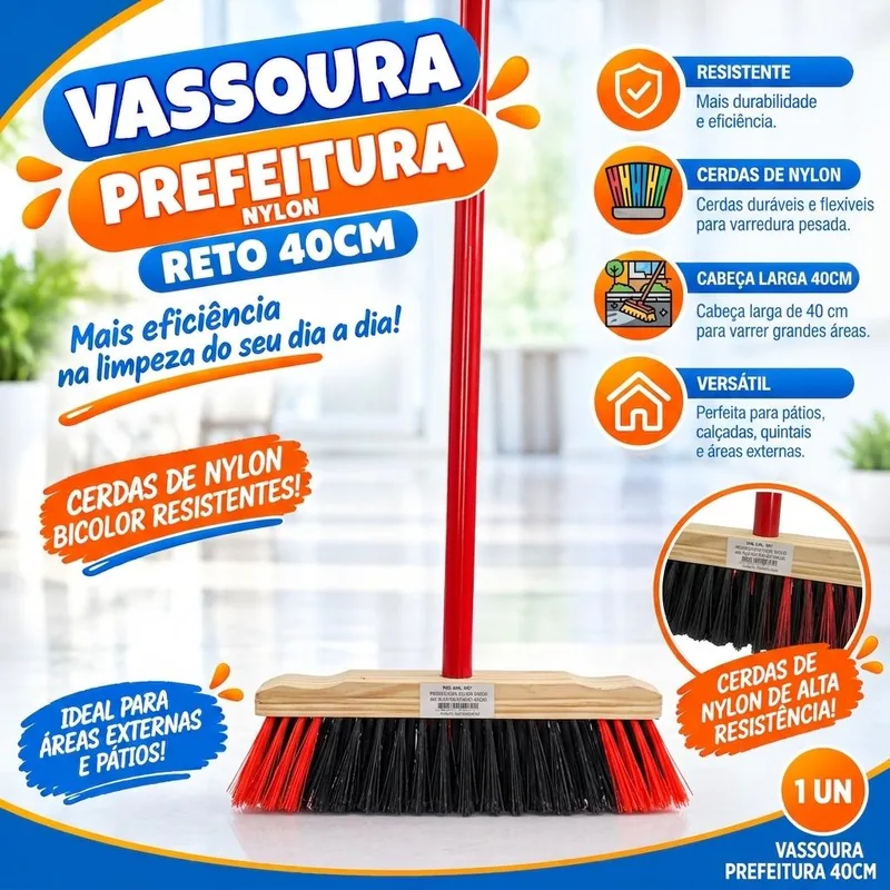 Vassoura Prefeitura Nylon Reto 40CM (C088)