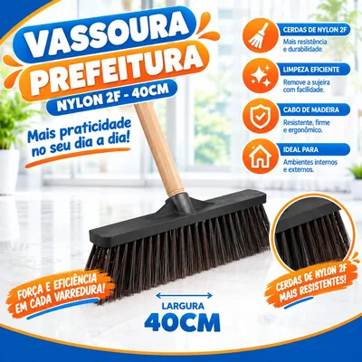 Vassoura Prefeitura Nylon 2F 40CM (E113)