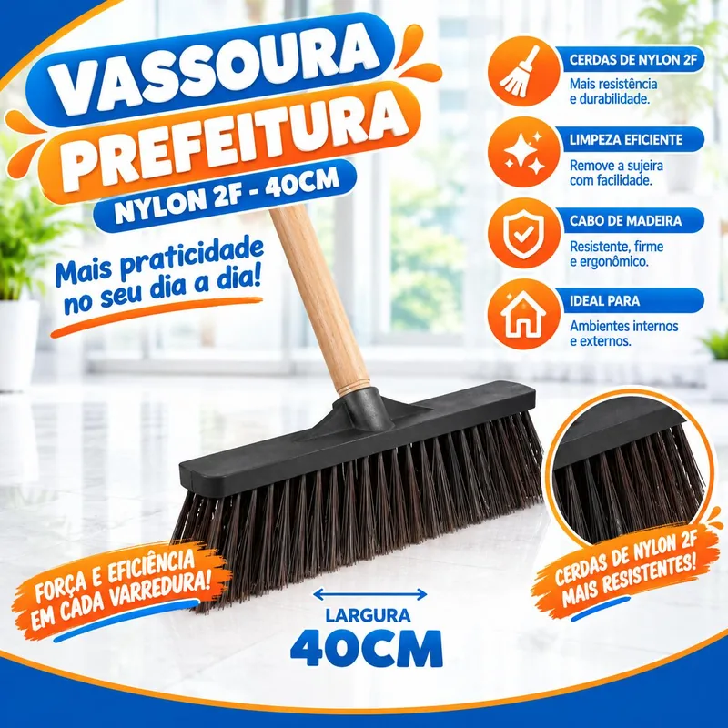 Vassoura Prefeitura Nylon 2F 40CM (E113)