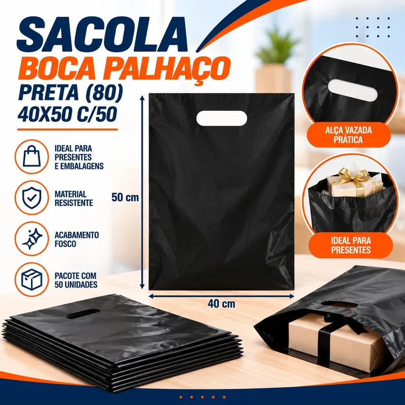 Sacola Boca Palhaço (80) 40X50 Preta C/50