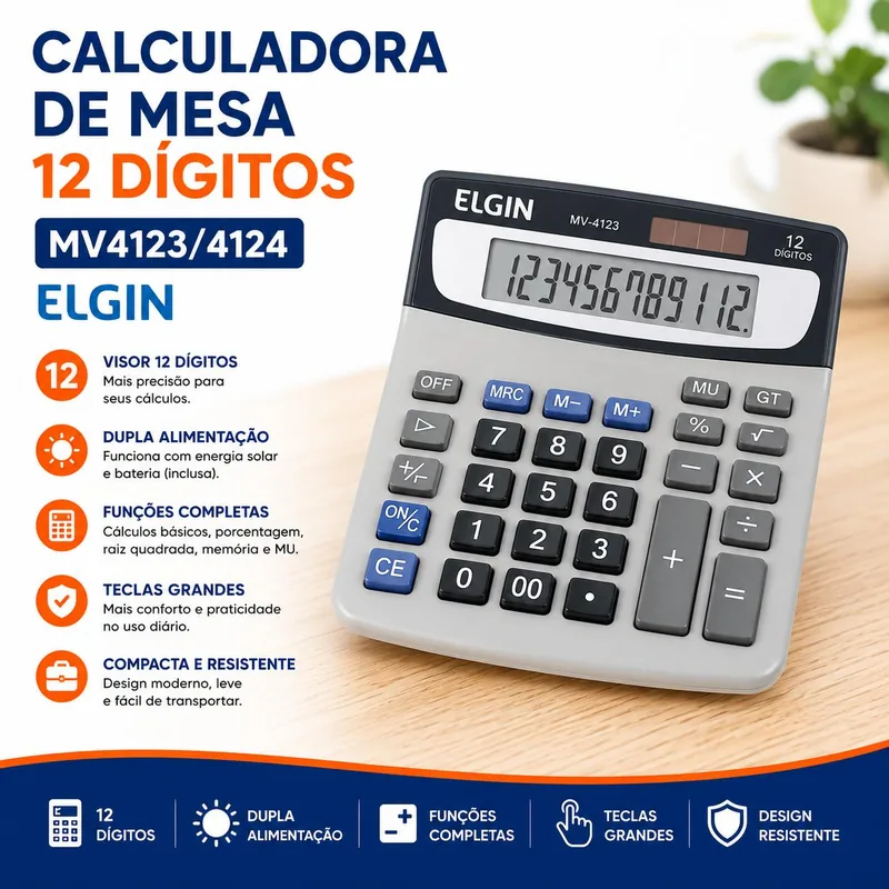 Calculadora de Mesa 12 Digitos MV4123/4124 Elgin (89877)