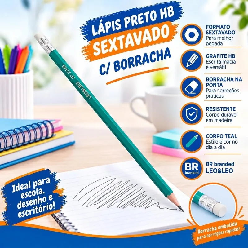 Lapis Preto Sextavado Hb C/borracha (le&leo) C/1