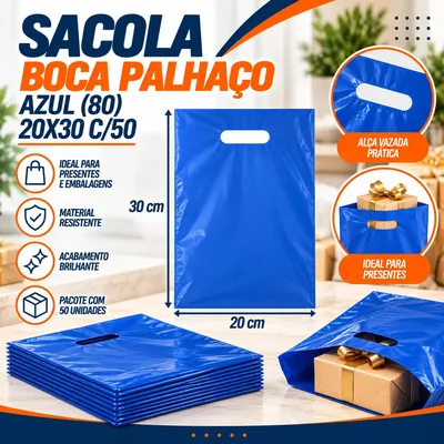 Sacola Boca Palhaço (80) 20X30 Azul C/50
