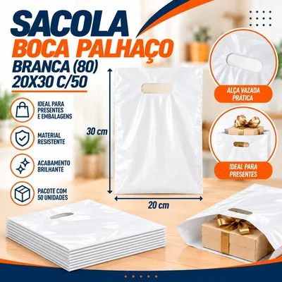 Sacola Boca Palhaço (80) 20X30 Branca C/50