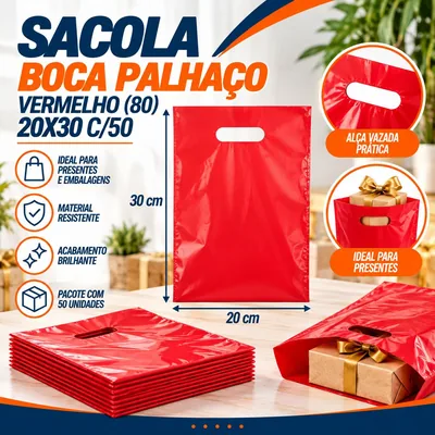 Sacola Boca Palhaço (80) 20X30 Vermelho C/50
