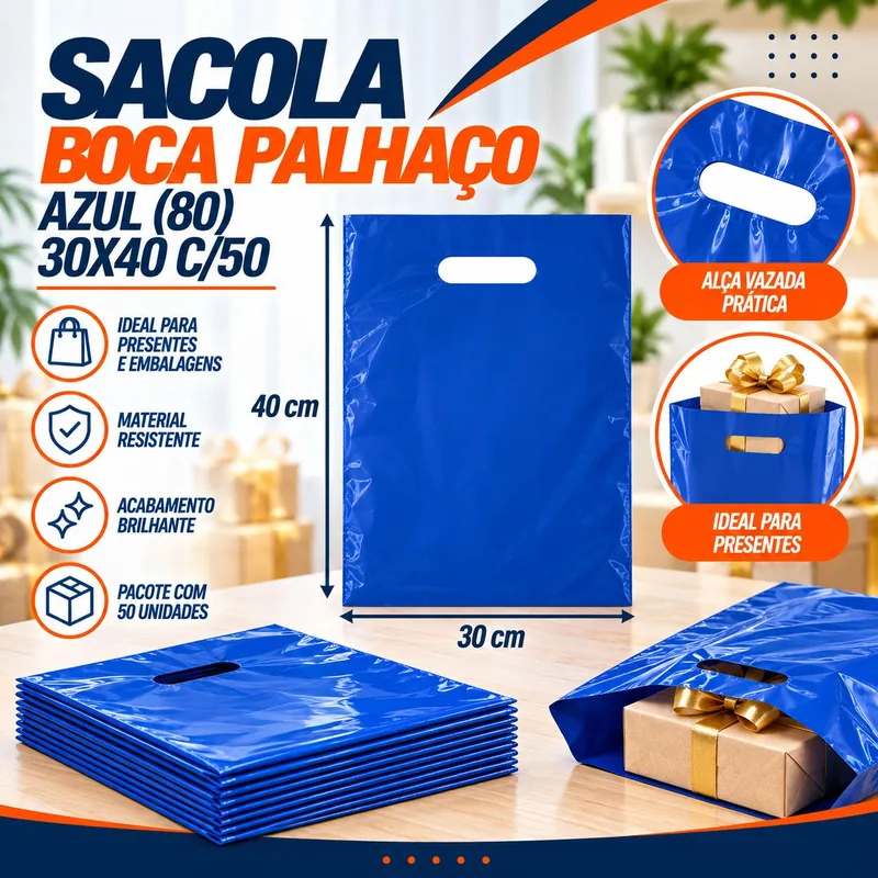 Sacola Boca Palhaço (80) 30X40 Azul C/50