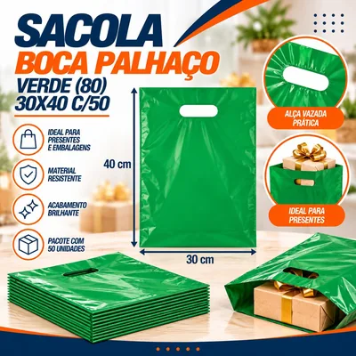 Sacola Boca Palhaço (80) 30X40 Verde C/50