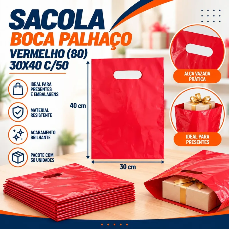 Sacola Boca Palhaço (80) 30X40 Vermelho C/50