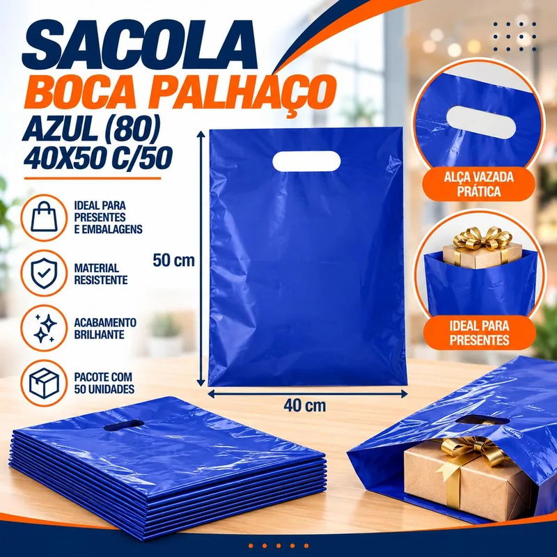 Sacola Boca Palhaço (80) 40X50 Azul C/50