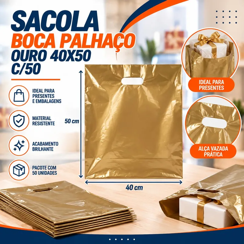 Sacola Boca Palhaço (80) 40X50 Ouro C/50