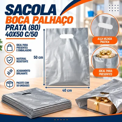 Sacola Boca Palhaço (80) 40X50 Prata C/50