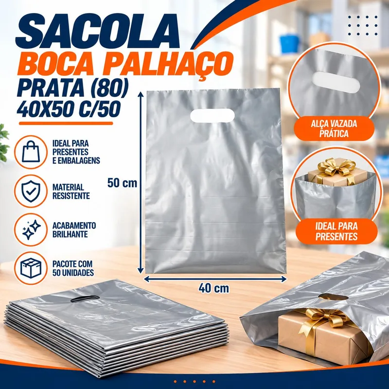 Sacola Boca Palhaço (80) 40X50 Prata C/50