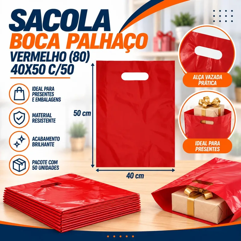 Sacola Boca Palhaço (80) 40X50 Vermelho C/50