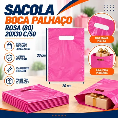 Sacola Boca Palhaço (80) 20X30 Rosa C/50