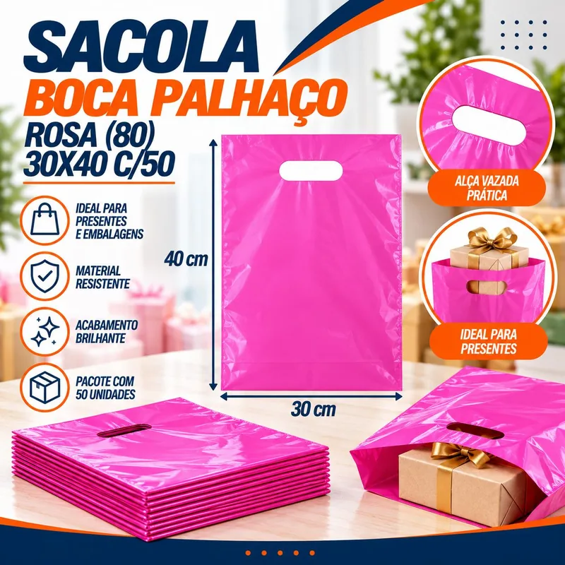 Sacola Boca Palhaço (80) 30X40 Rosa C/50