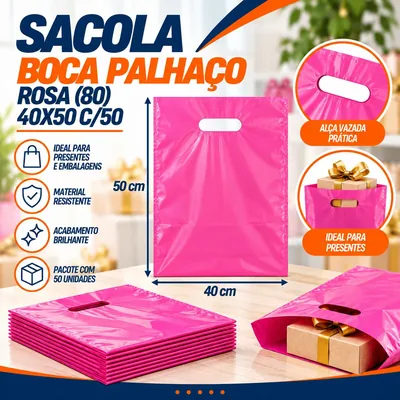 Sacola Boca Palhaço (80) 40X50 Rosa C/50