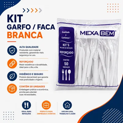 Kit Garfo / Faca Branca Master Mexabem C/50