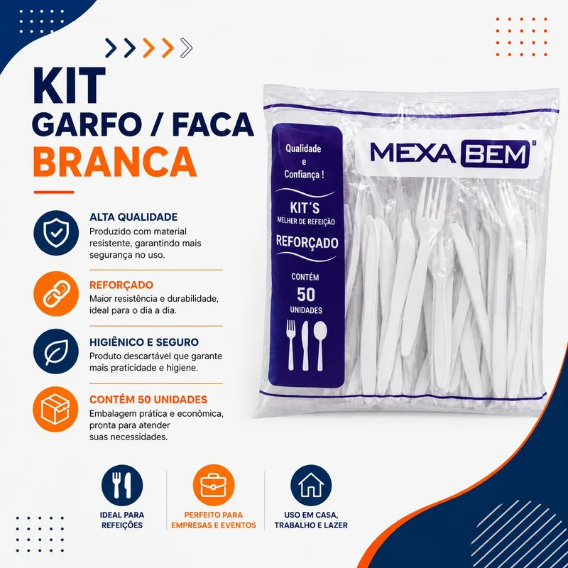 Kit Garfo / Faca Branca Master Mexabem C/50