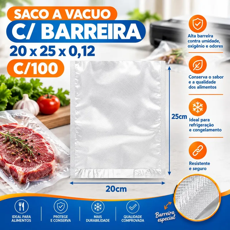 Saco A Vacuo c/ Barreira 20X25X0,12 C/100
