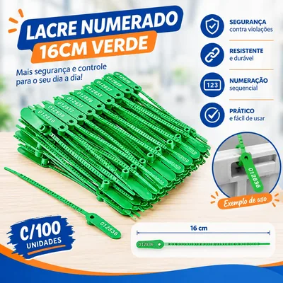 Lacre Numerado 16CM Verde C/100 (143393)