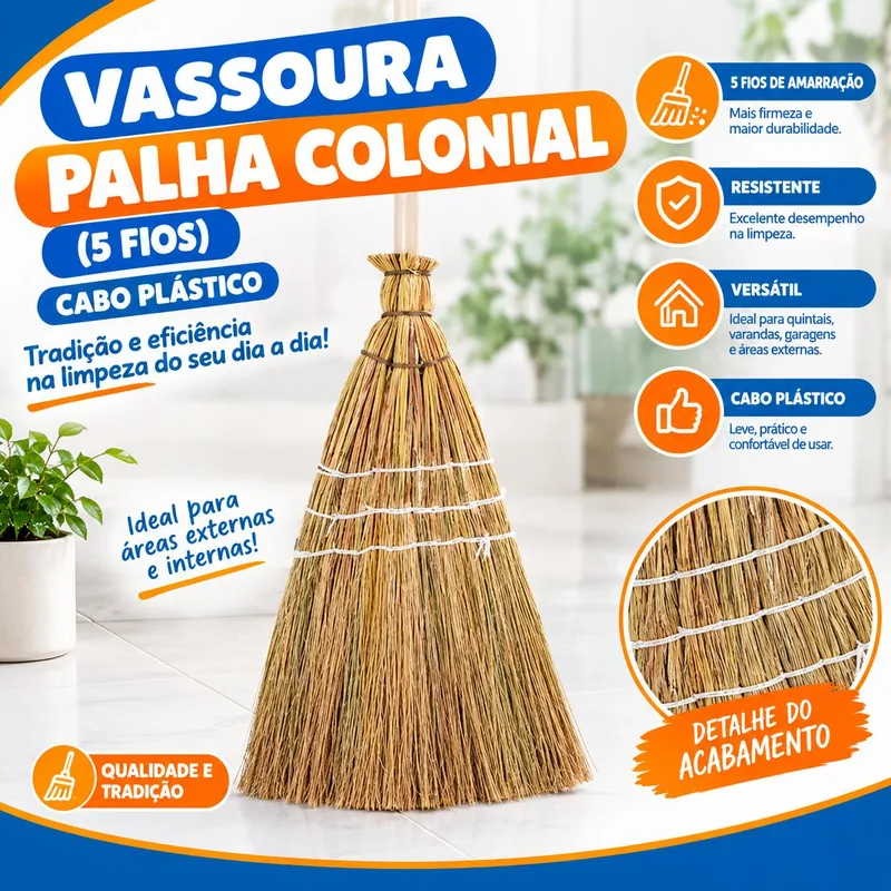 Vassoura Palha Colonial (5FIOS) Cabo Plast. (81) Un