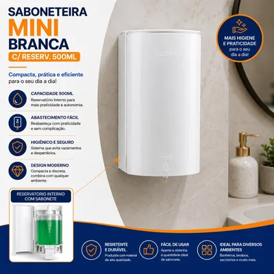 Saboneteira Mini Branca c/ RESERV.500ML (48385) Nobre