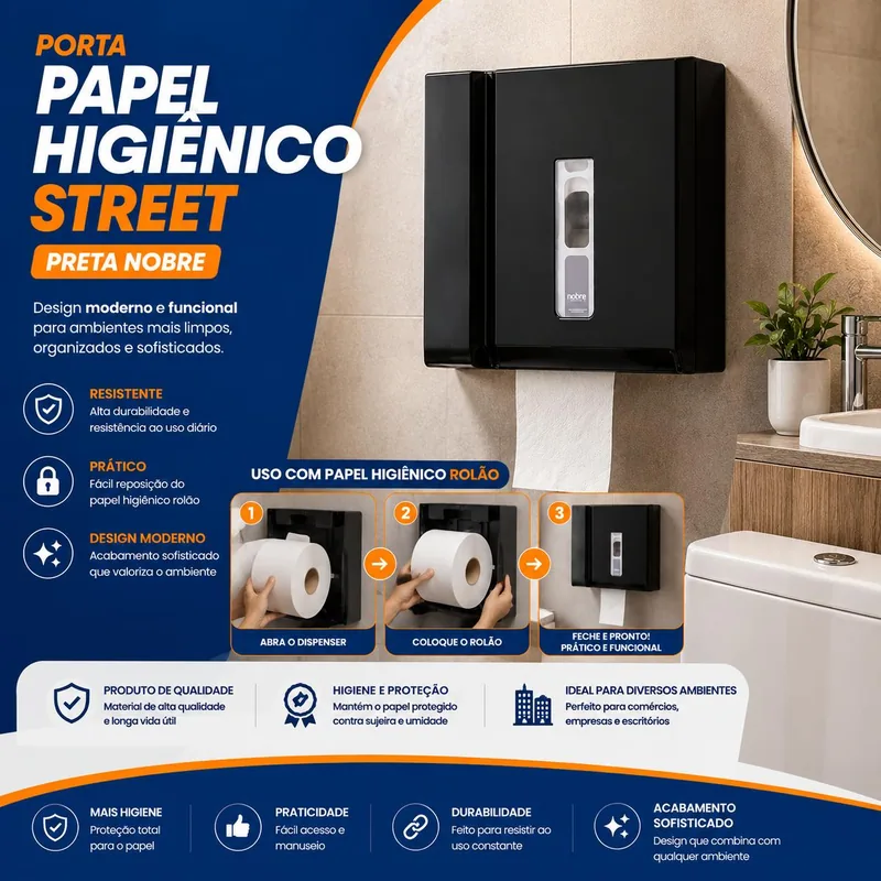 Porta Papel Hig. Street Preta (48399) Nobre