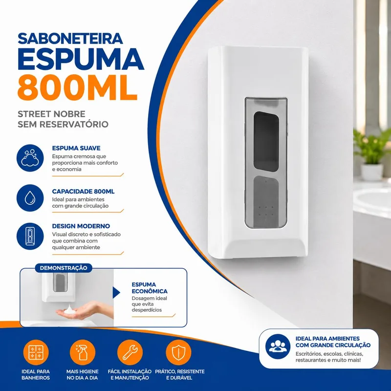 Saboneteira Espuma Branca S/ RESERV.800ML Street (53143) Nobre