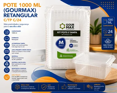 Pote 0350 Ml (gourmax) Retangular C/tp C/24