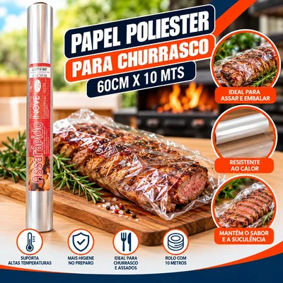 Papel Poliester p/ Churrasco (12) 60CMX 10 Mts