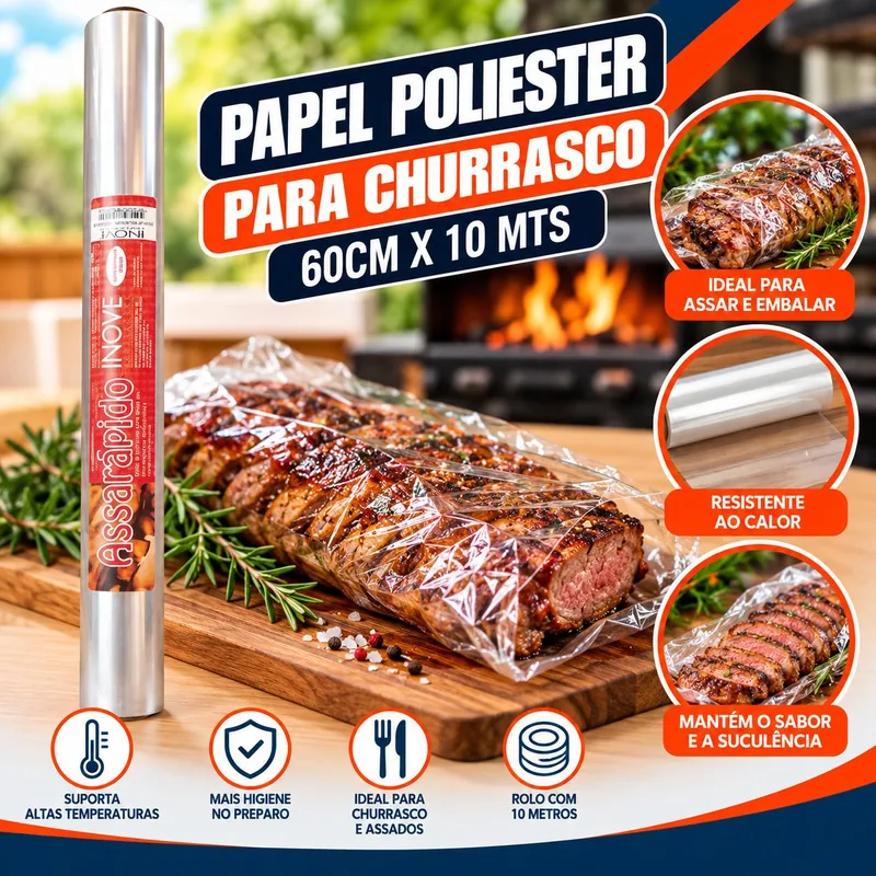 Papel Poliester p/ Churrasco (12) 60CMX 10 Mts