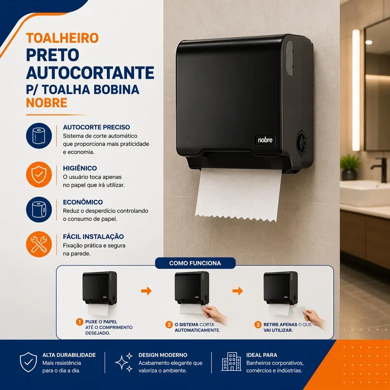 Toalheiro Autocortante Preto p/ Toalha Bobina Brave (56843)