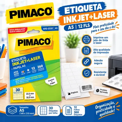 Etiqueta Inkjet+laser A5 12FLS Q-2232 REF10111 Pimaco